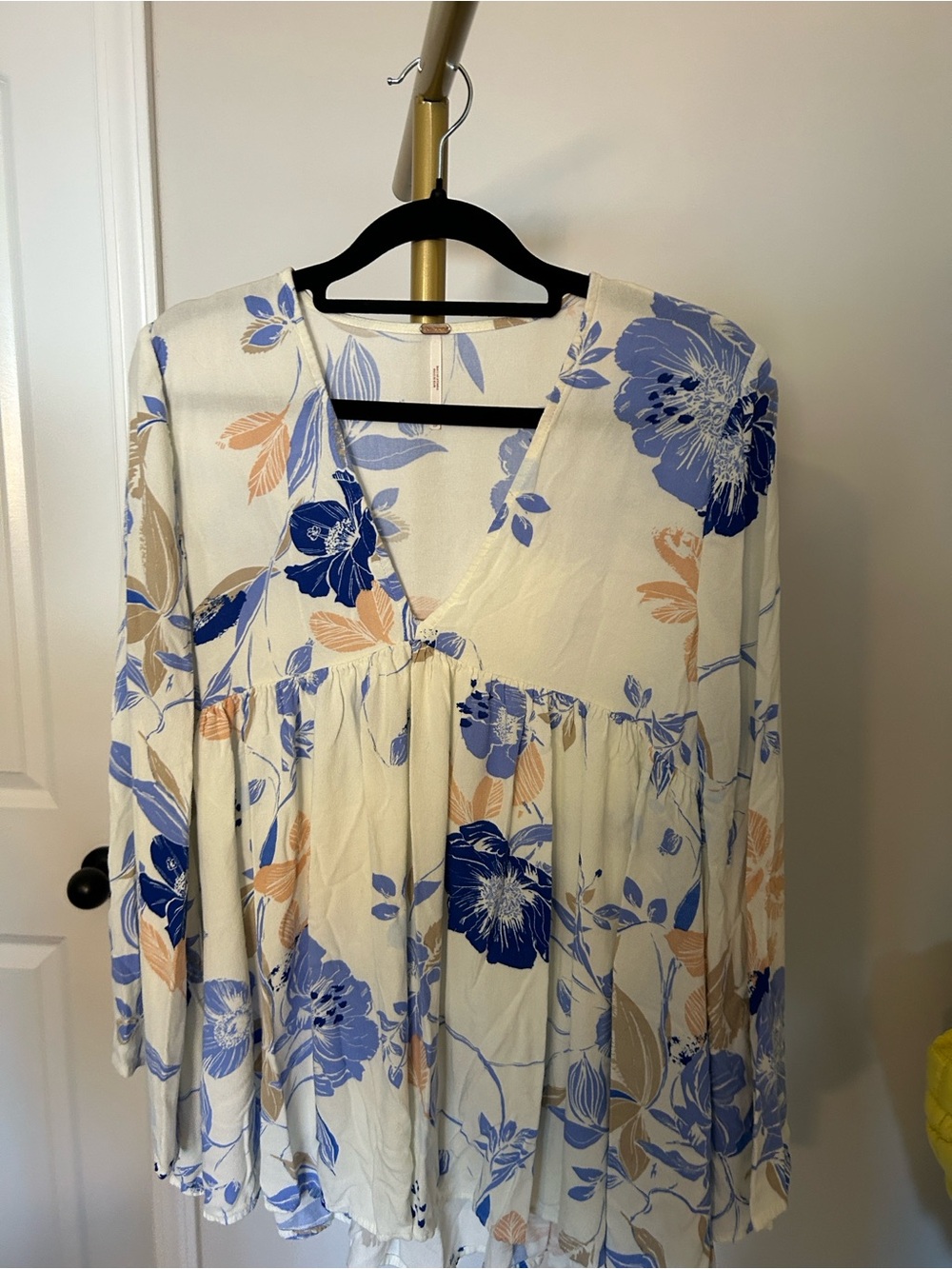 Free People Bella Tunic, Cream with Blue and Peach Flowers